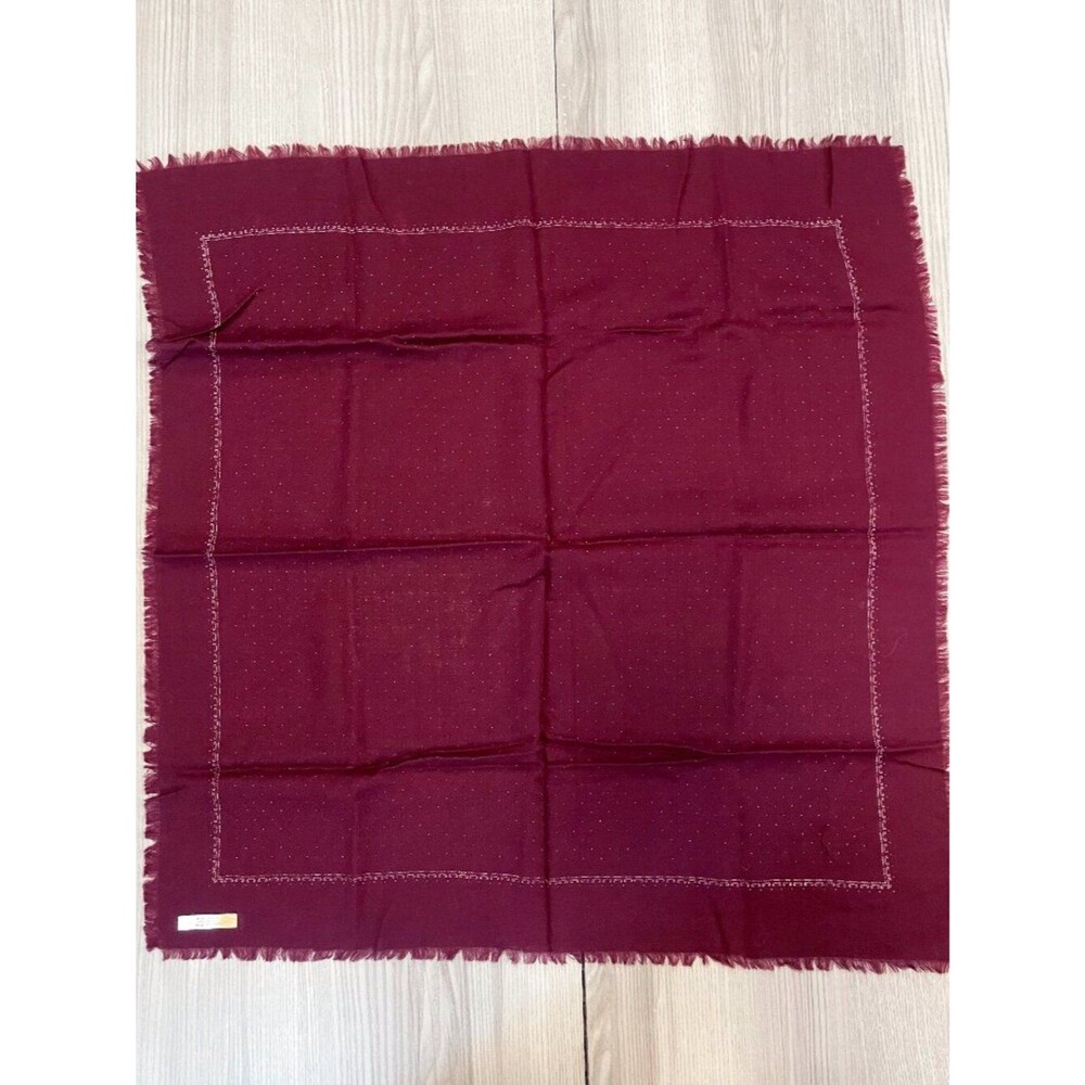 Vintage Made in Italy 100% Wool Burgundy Square Scarf Fringe Polka Dot